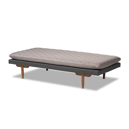 Baxton Studio Marit Mid-Century Grey Upholstered Walnut Finished Wood Daybed 158-9616